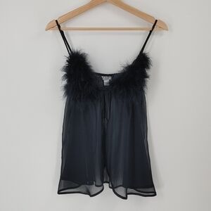 La SENZA Black Feather Trim Sheer Babydoll Chemise